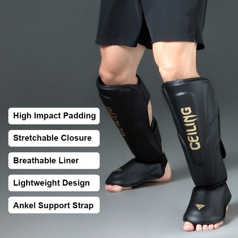Zhengtu Black Gold Muay Thai Kickboxing Shin Guards Support Customization